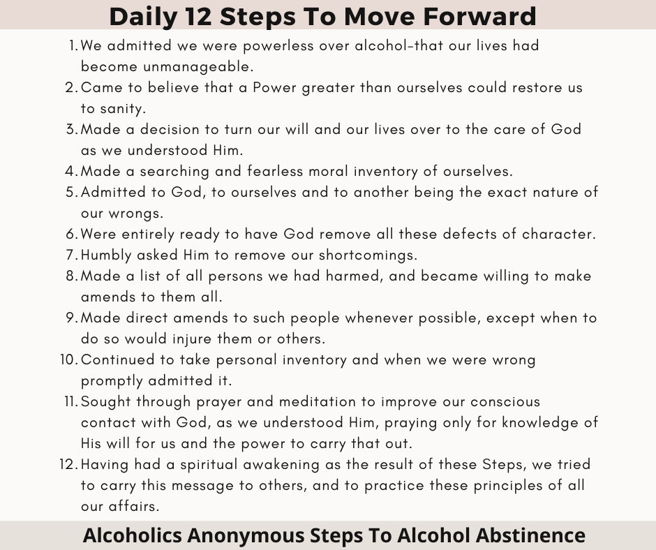 Alcoholics Anonymous 12 Steps To Alcohol Abstinence