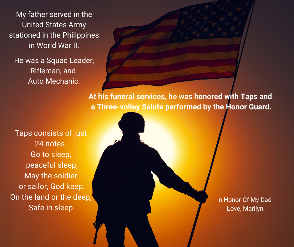 Soldier holding the United States flag looking into the sunset
