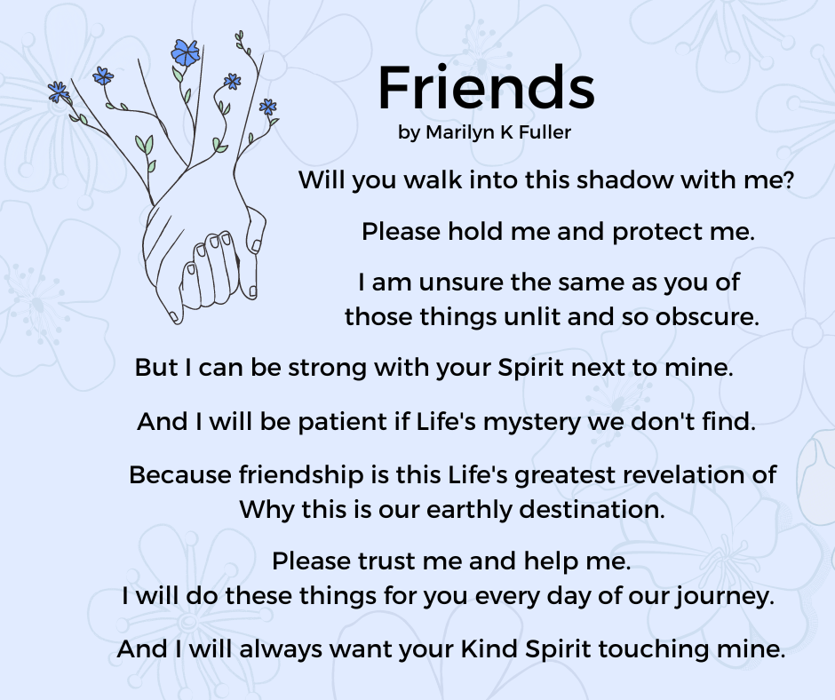 The poem text includes a visual of two friends holding hands.