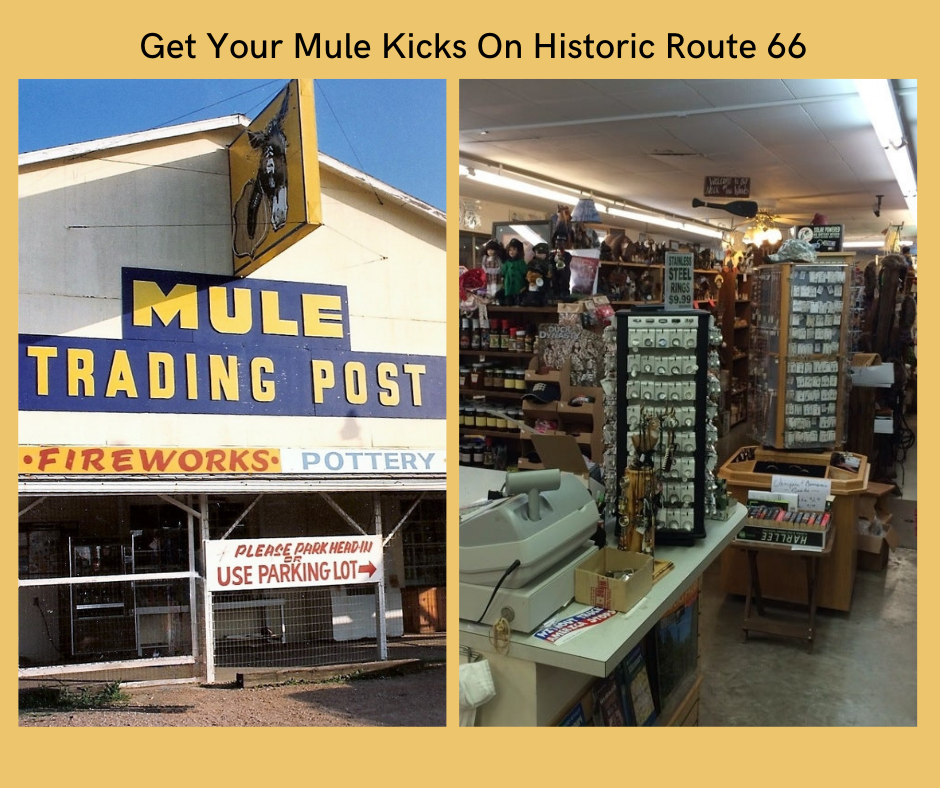Outside view of the Mule Trading Post Fireworks Pottery and inside view of all the souvenir items in crowded aisles. My Sis and would have loved to spend the whole day there!