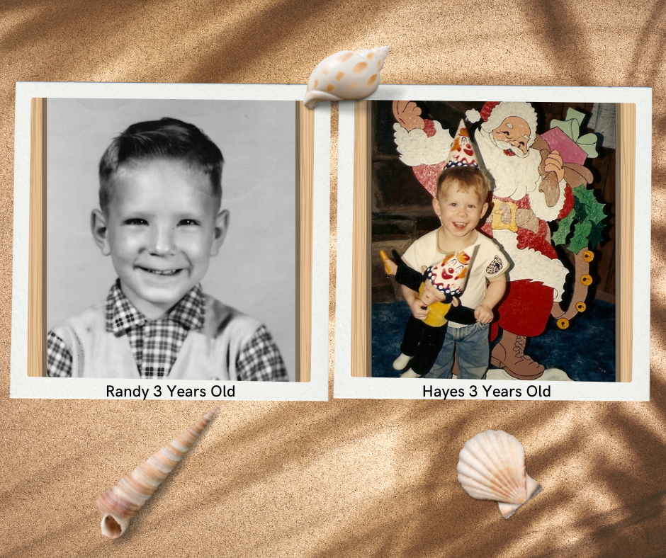 My cousin was all dressed up, and my son was holding his stuffed monkey, Hayes and his monkey both had birthday hats on, standing in front of a Santa decoration.