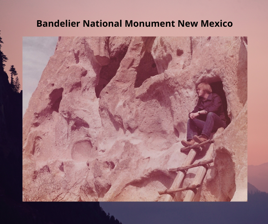 Pete climbed one of the ladders and is looking out at the sacred land known as Bandelier.