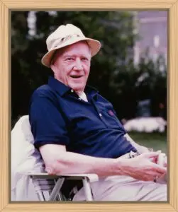 Portrait of Pete's dad whose nickname was Frog telling his stories.