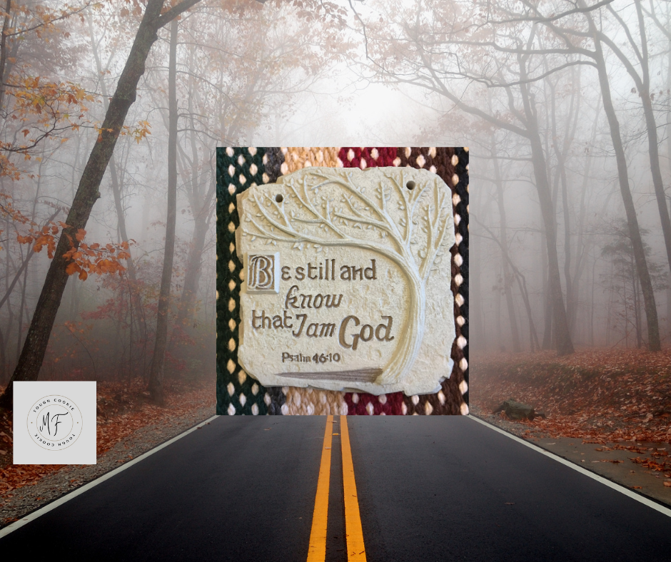 Graphic of my plaque surrounding by fog with only a small part of the highway.