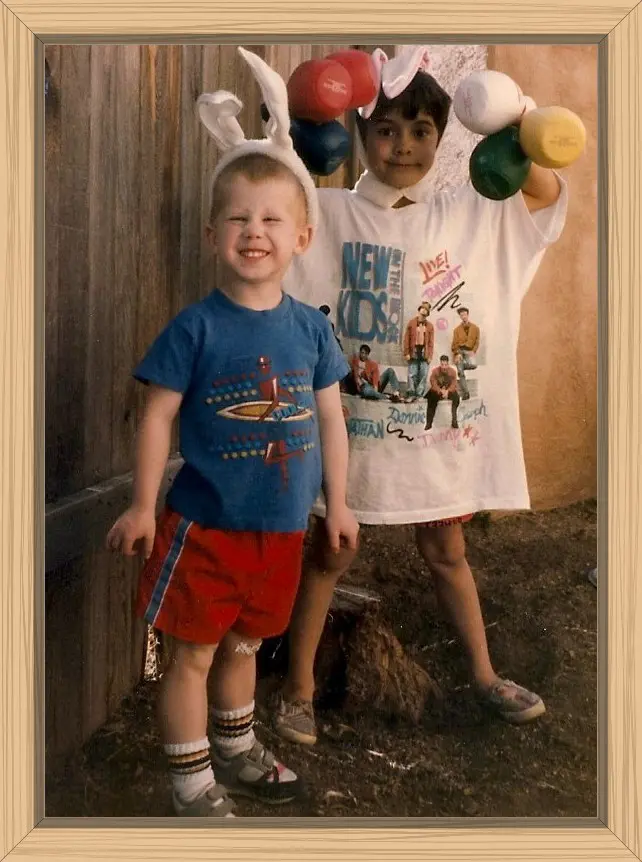 Hayes and Michael Pat, a friend and neighbor, were all dressed up in their bunny ears. They were having fun in our backyard hiding and finding Easter Eggs.