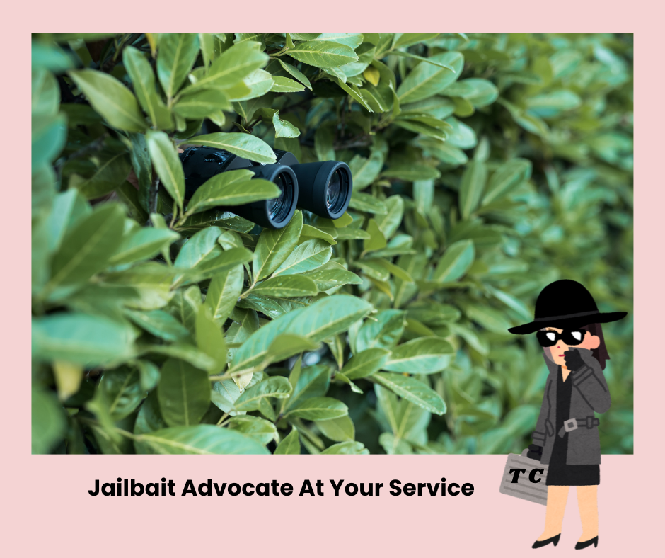 A pair of binoculars was hidden by a green bush. A cartoon woman with a wide-brimmed hat, sunglasses, an overcoat, and a briefcase. I put the initials TC for Tough Cookie on the briefcase.