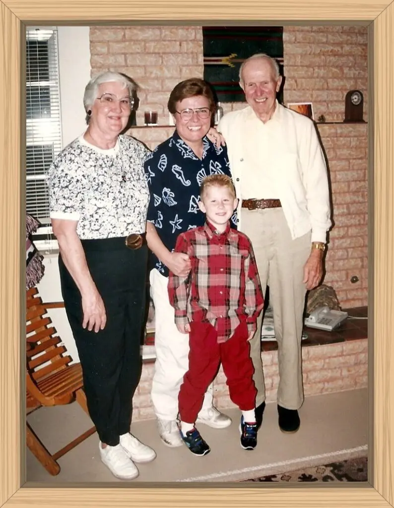 I have the most memories growing up with this aunt and uncle and their kids because we lived close and had fun times together. Hayes is way up on his tippy toes in this photo.