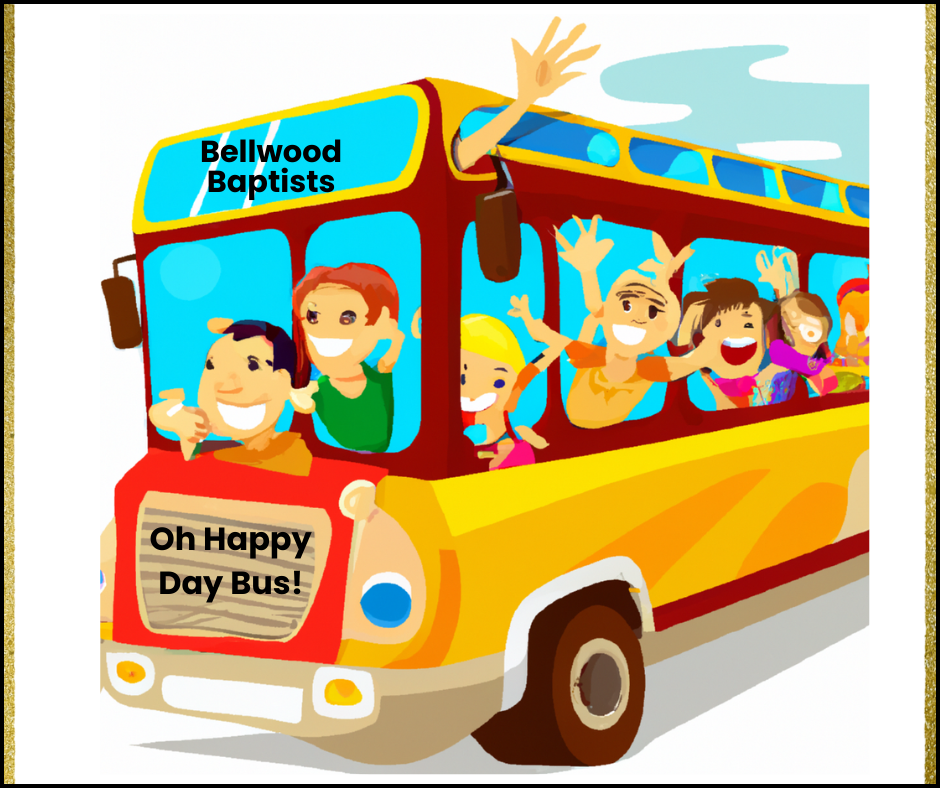Yellow bus loaded with the riders smiling away on their way to church.