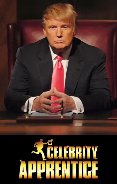 Trump sitting behind his desk during the finale of Celebrity Apprentice.