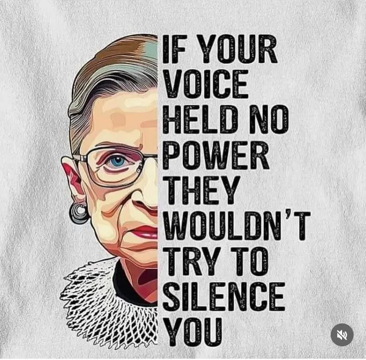 Artist's sketch of one side of Ruth Bader Ginsburg's face with the words on the other side.