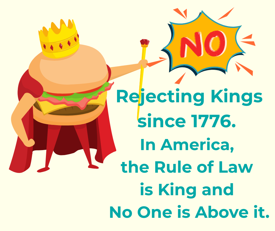 Hamburger with a gold crown and staff Rejecting Kings since 1776.
