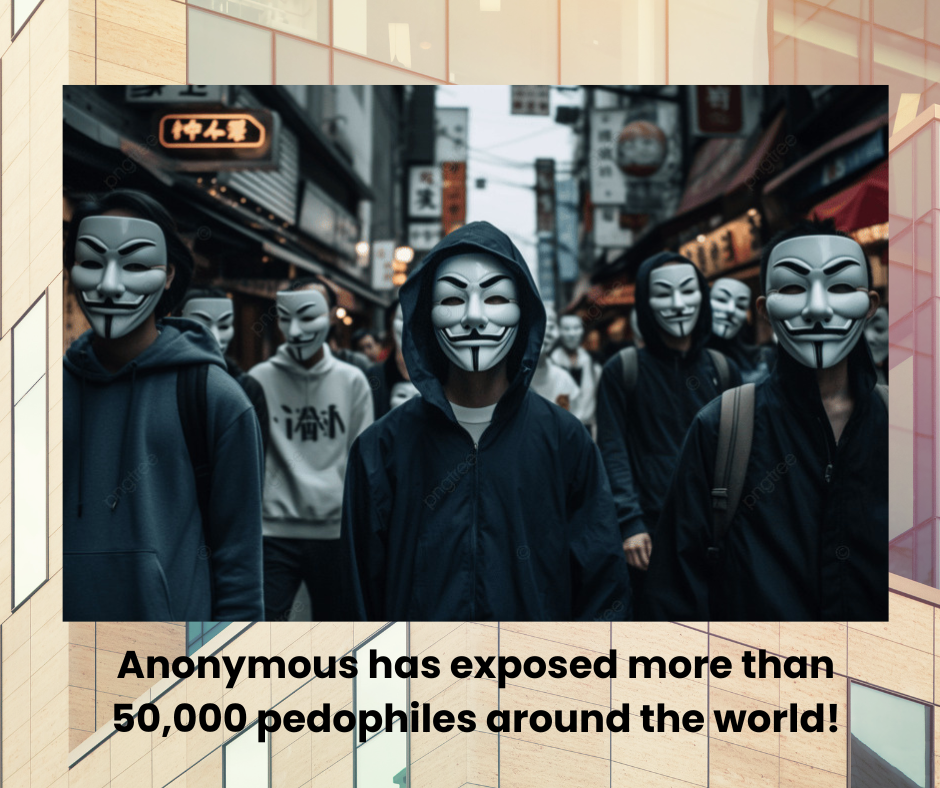 A group of Anonymous members walking through a crowded city street.