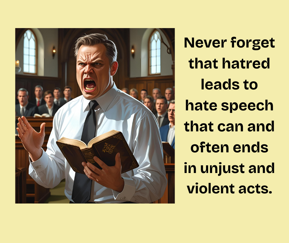 Canva Magic Media created an image of an angry pastor holding his Bible and preaching to the congregation.