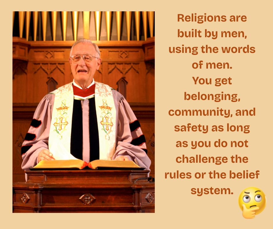 An elderly white male pastor is standing at the podium with the Bible open.