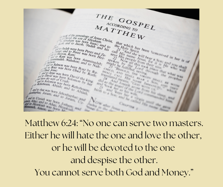 The Bible is open, and the page showing is The Gospel According to Matthew.