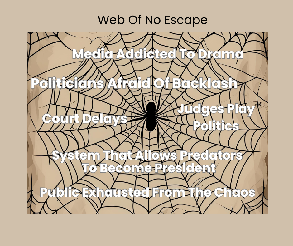 A spider in the middle of a huge web it has built.