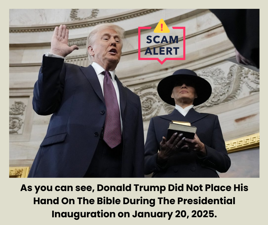 Donald Trump is being sworn in for a second term as President on January 20, 2025. Melania is holding the Bible. He did not place his hand on the Bible during the Inauguration. What kind of Christian is he?